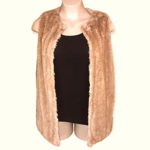 Betsy Johnson Faux Fur Sleeveless Jacket Camel Color